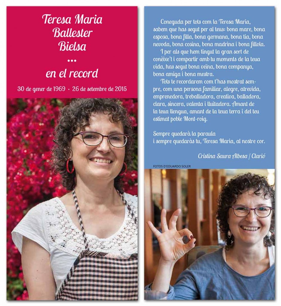 Recordatori amb text de la Cristina Saura i fotos d'Eduardo Soler